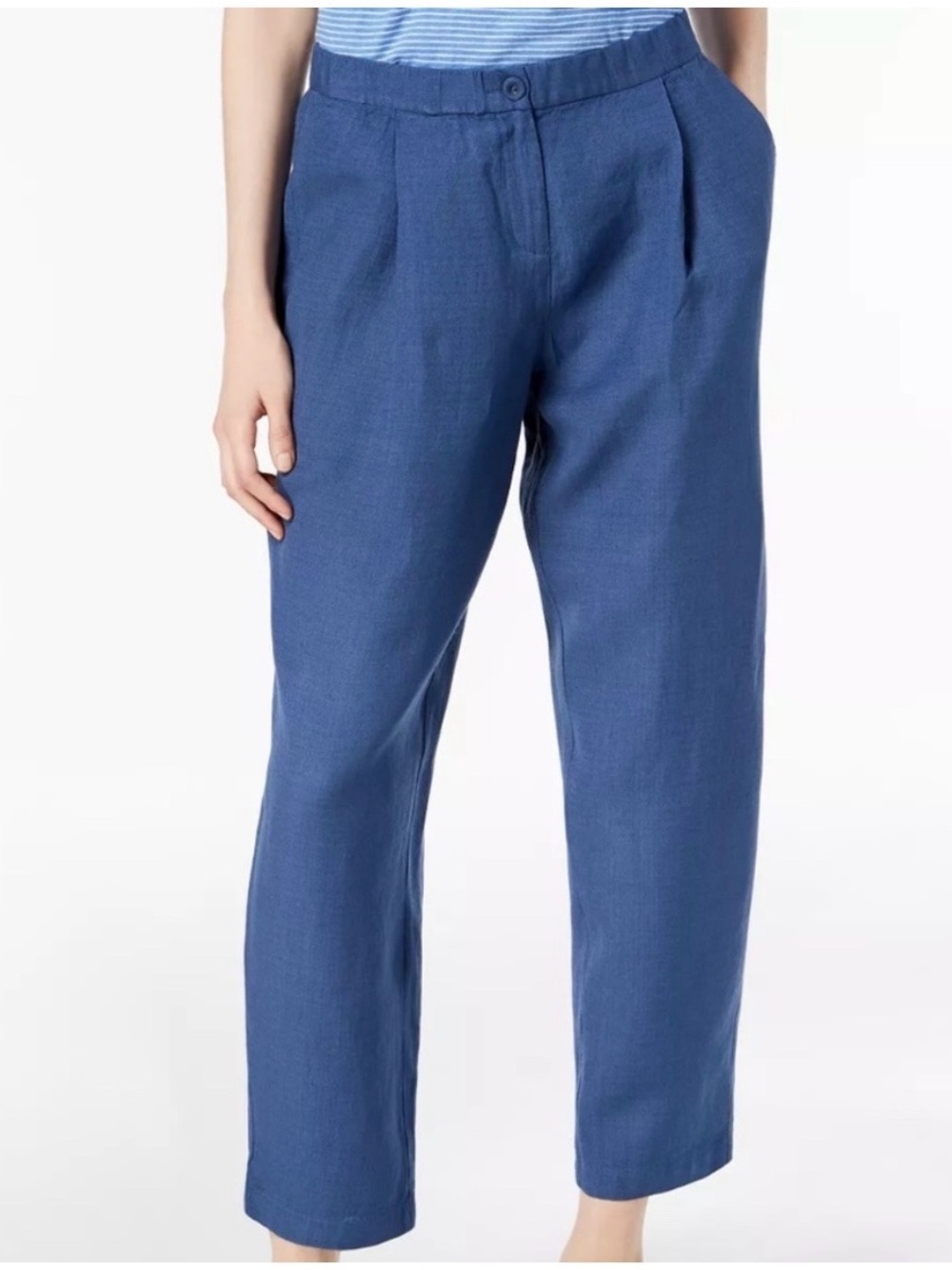 Eileen Fisher Blue Pleated Linen Blend Trouser Pants size XS